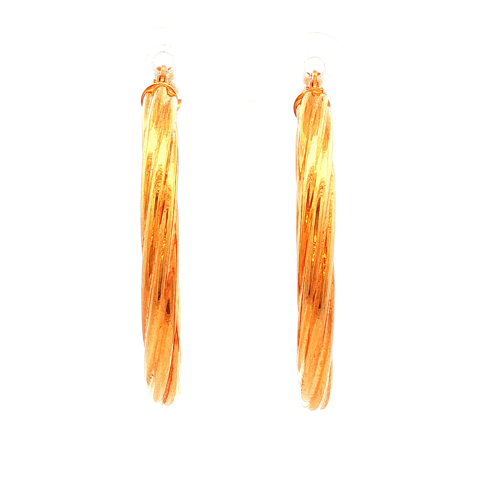 Twisted Hollow Hoop Earrings in Yellow Gold