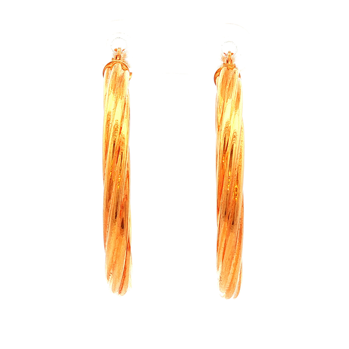 Twisted Hollow Hoop Earrings in Yellow Gold