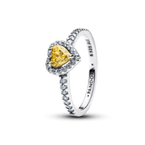 Heart sterling silver ring with vibrant yellow and clear cubic zirconia
