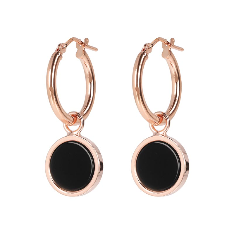 Bronzallure Alba Stone Disc Charm Earrings Black Onyx
