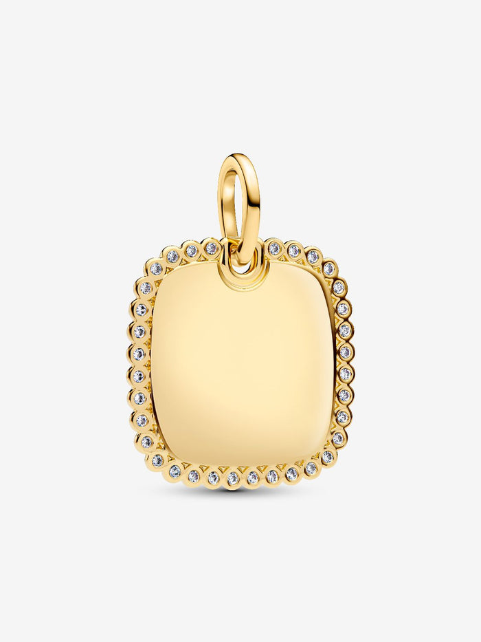 Engravable square sterling silver pendant with clear cubic zirconia