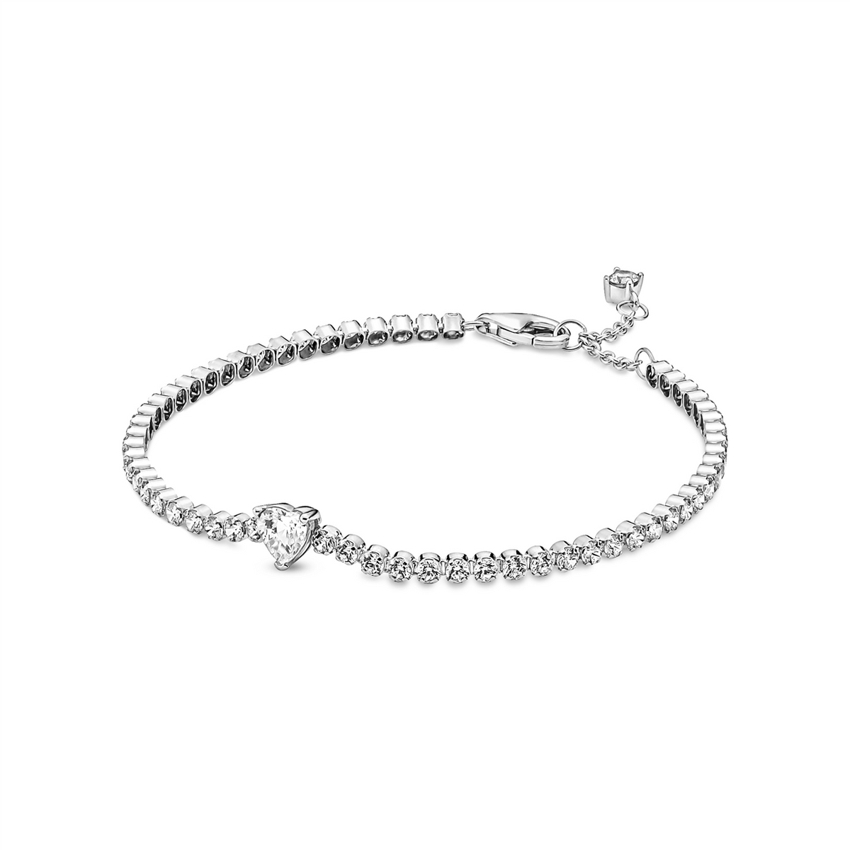 Sterling silver tennis bracelet with princess blue crystal and clear cubic zirconia