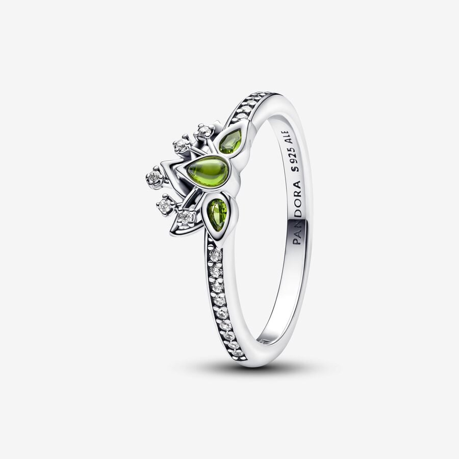 Disney Tiana sterling silver ring with light green crystal and clear cubic zirconia