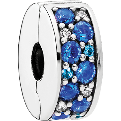 Blue Mosaic Vibrant Elegance Silver Spacer Clip w Swiss Blue Crystal & CZ