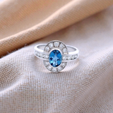 Aquamarine and Diamond Halo Dress Ring in White Gold