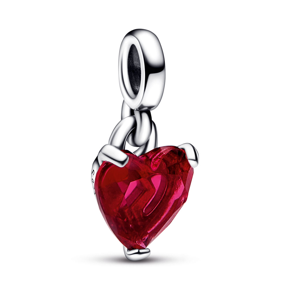 Heart sterling silver mini dangle with cherries jubilee red crystal