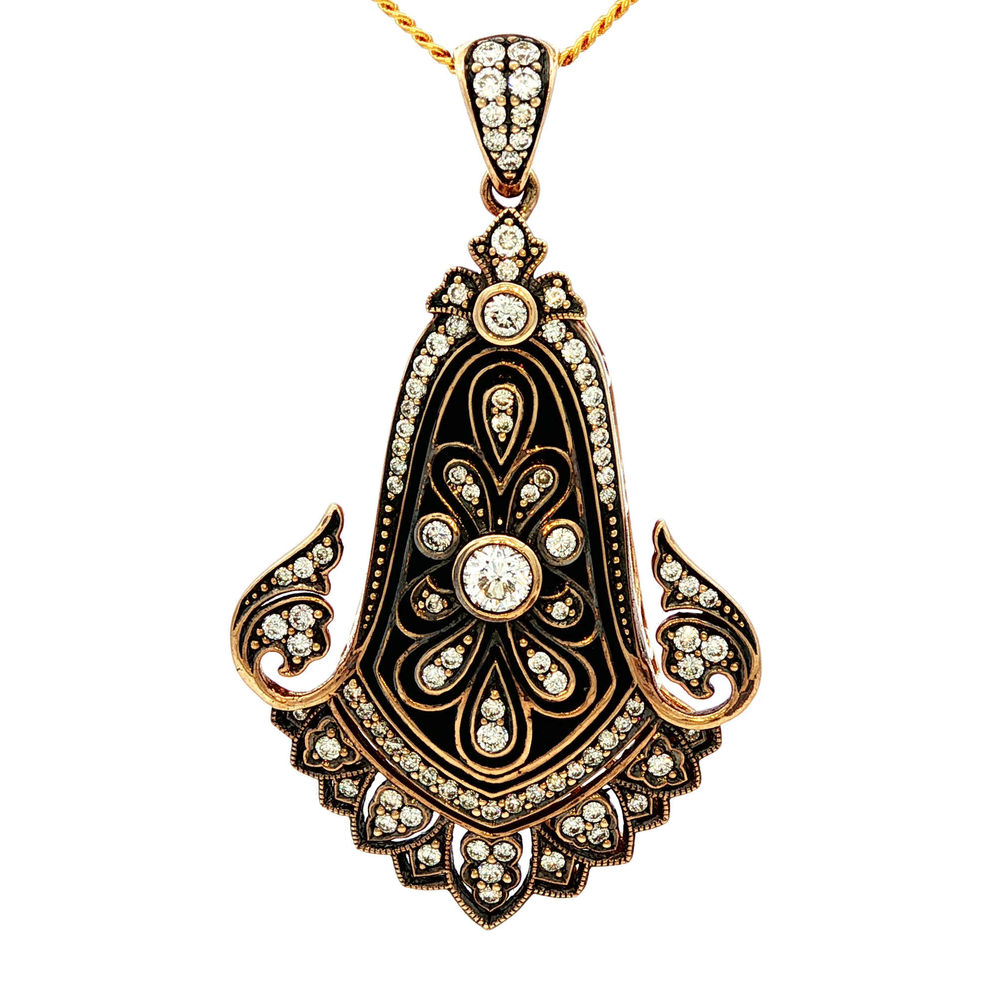 White Diamond Vintage Pendant in Yellow Gold