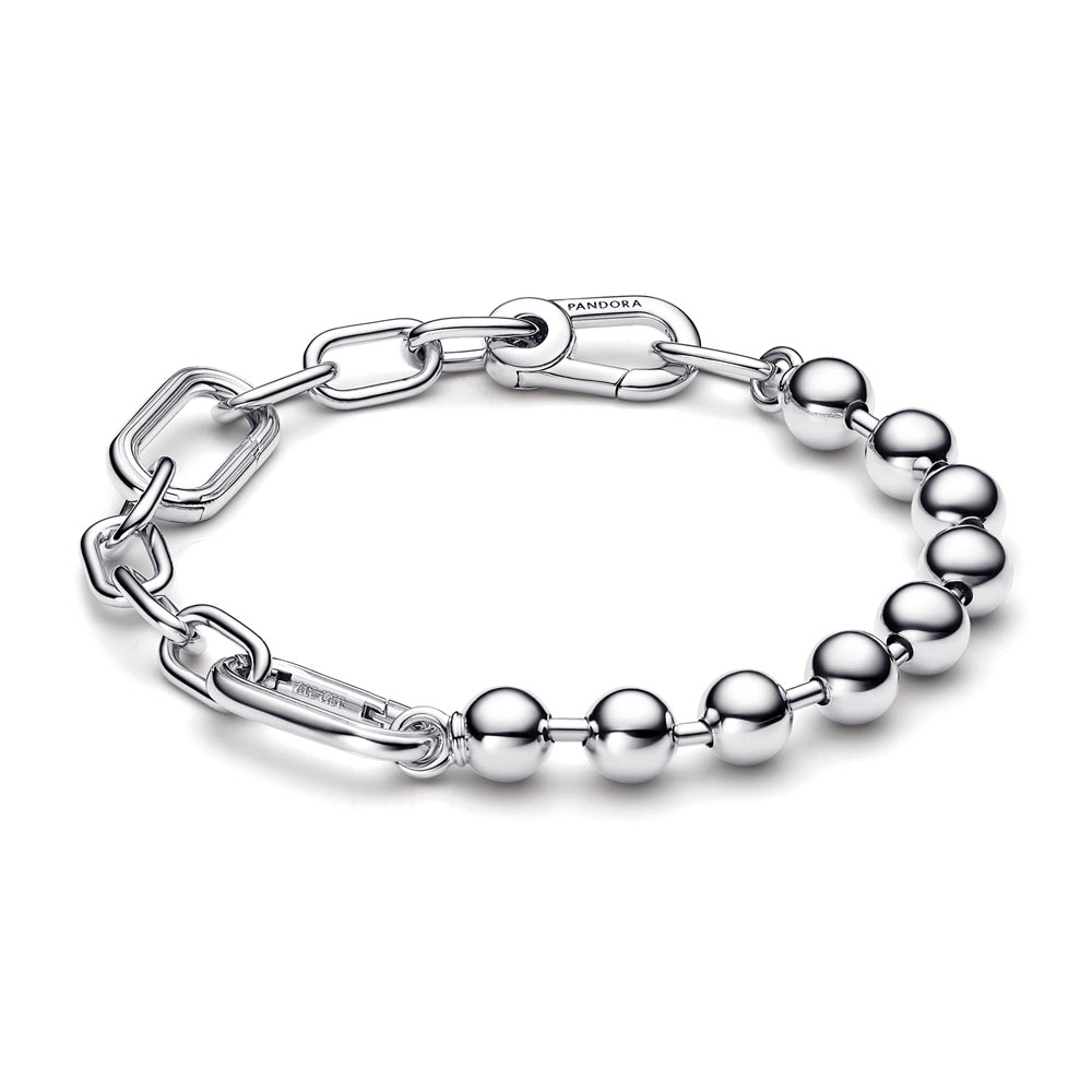 Sterling silver bead and link bracelet