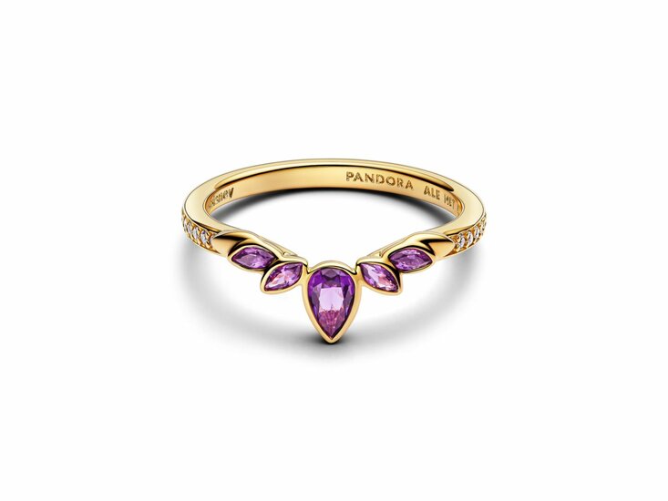 Disney Frozen Anna 14k gold-plated ring with violet purple crystal and clear cubic zirconia