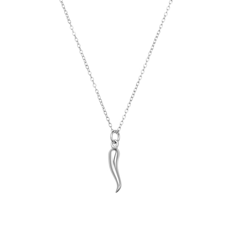 Solid Sterling Silver Cornicello Pendant Necklace