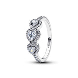 Triple heart sterling silver ring with clear cubic zirconia