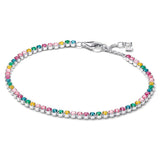 Sterling silver tennis bracelet with yellow, blue, phlox pink, green crystal, pink, clear and fancy pink cubic zirconia