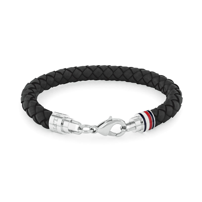 Tommy Hilfiger Jewellery Stainless Steel & Black Leather Men's Leather Bracelet