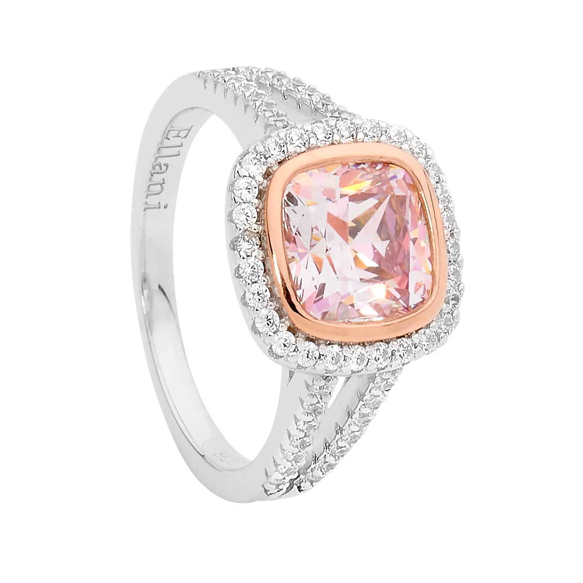 Ellani Morganite Cusion Cut Split Band Ring