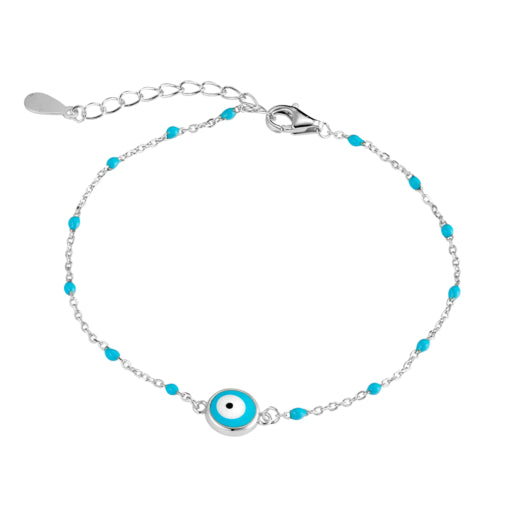 Yellow Gold Plated Light Blue Enamel Evil Eye Bracelet