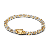 Heart cuban chain sterling silver bracelet with clear cubic zirconia