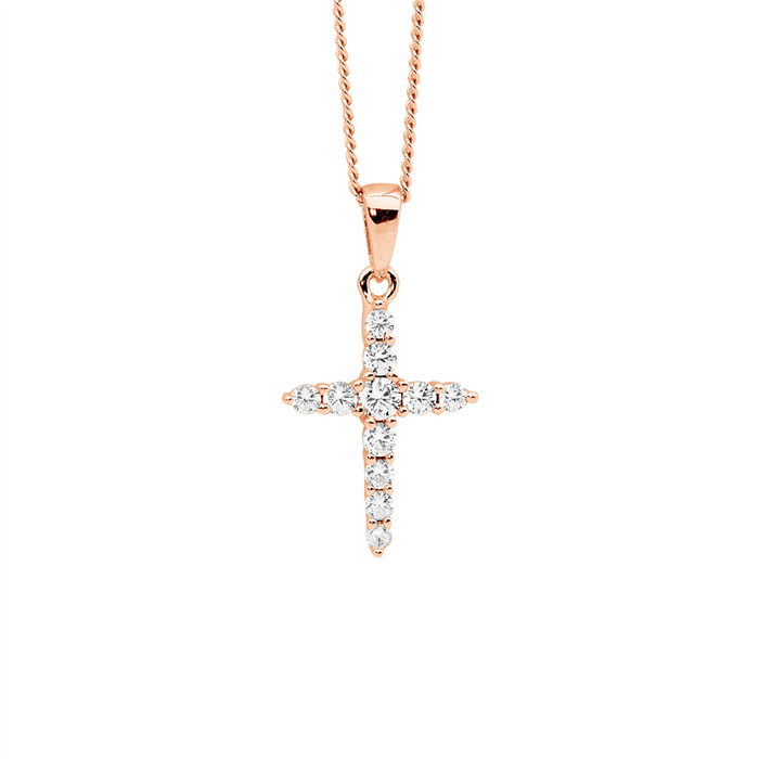 Ellani Sterling Silver Necklace with Cross Shaped Pendant