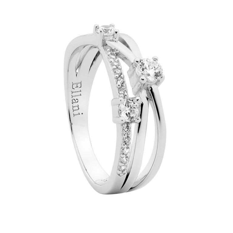 Ellani Cross Over Ring with White Cubic Zirconias.