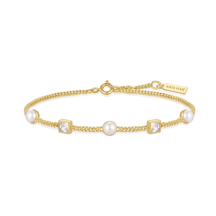 Ania Haie Bezel Cube & Pearl Station bracelet