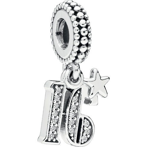 16 Years of love Silver Hanging Charm w CZ