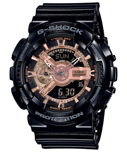 G-Shock X-Large Series Anadigi Rose Gold Dial Glossy Black Watch