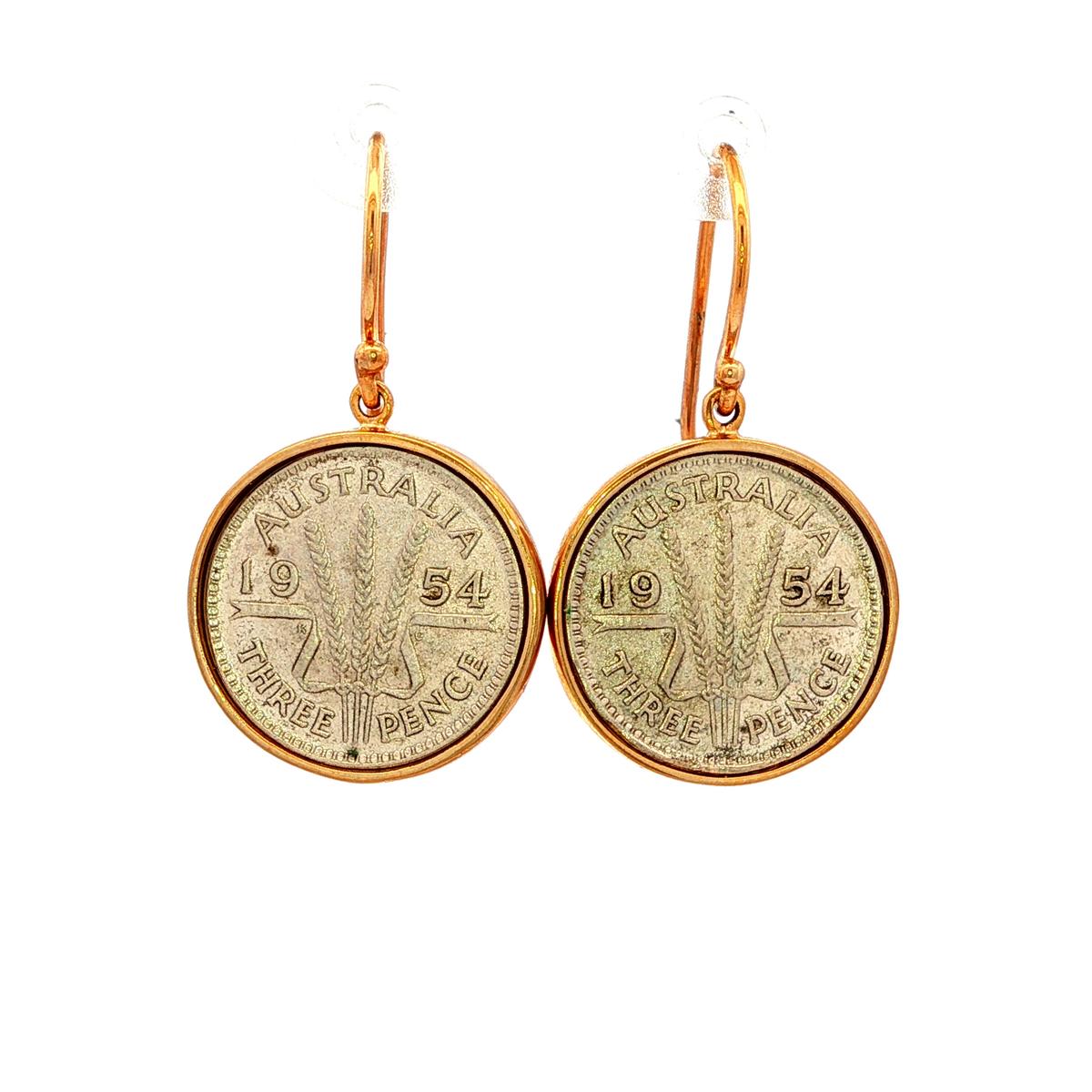 1954 Threepence Coin Earrings in Yellow Gold