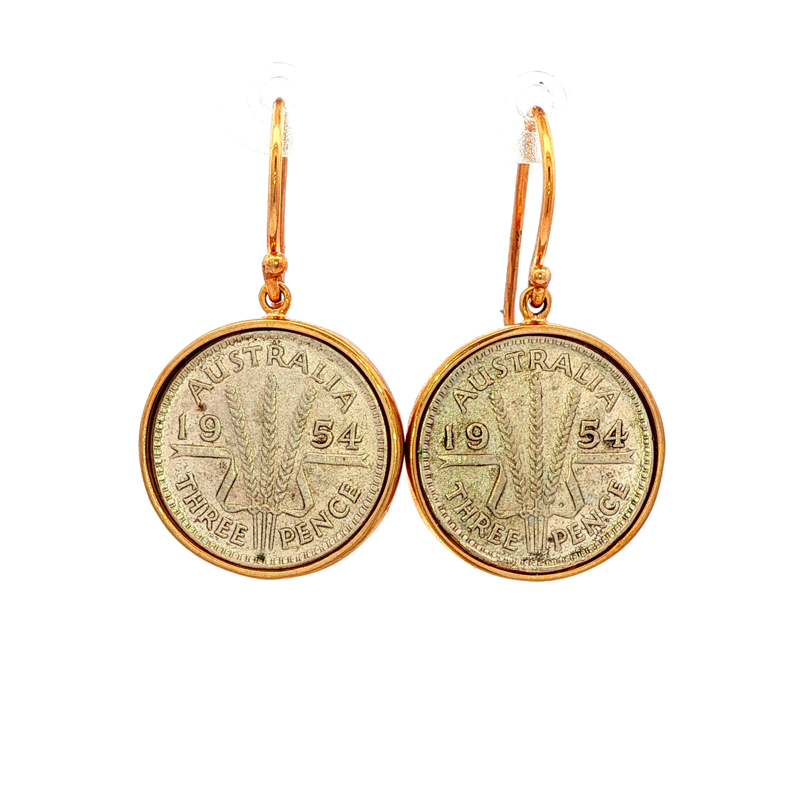 1954 Threepence Coin Earrings in Yellow Gold