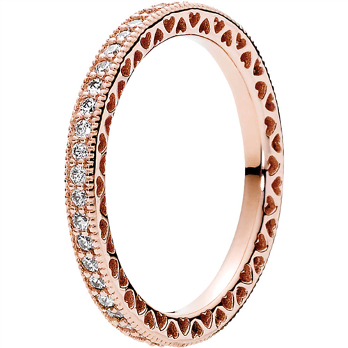 PANDORA Rose Hearts of PANDORA Ring Band w Clear CZ