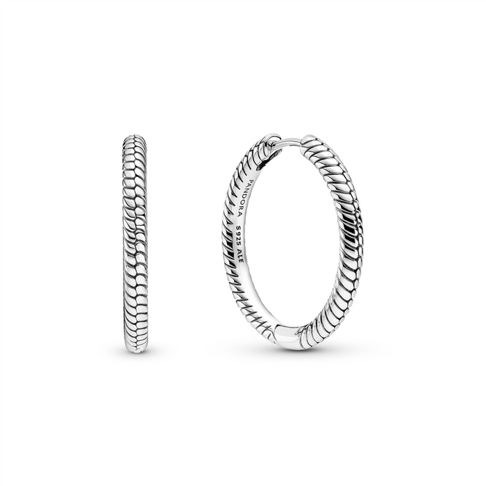 Moments Snake Chain Pattern Silver Hoop Earrings
