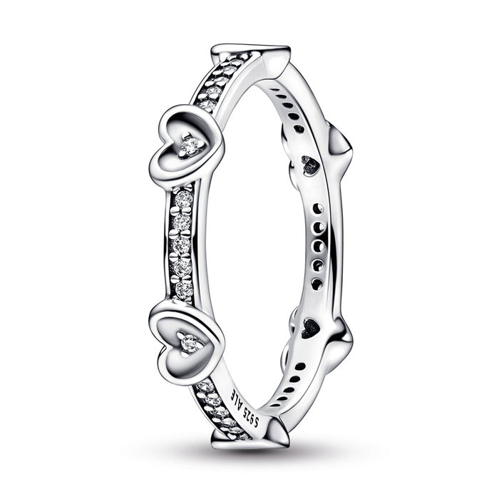Hearts sterling silver ring with clear cubic zirconia