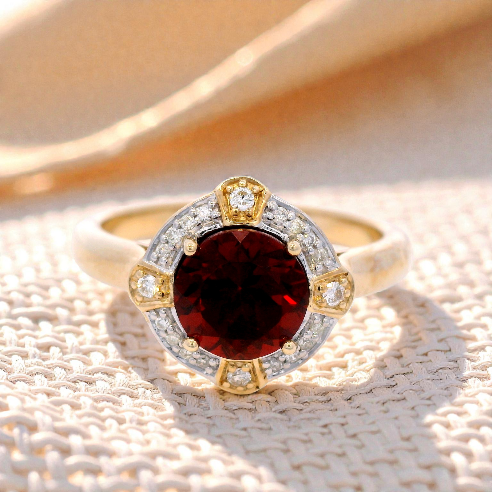 9 Carat Yellow Gold Diamond and Garnet Ring