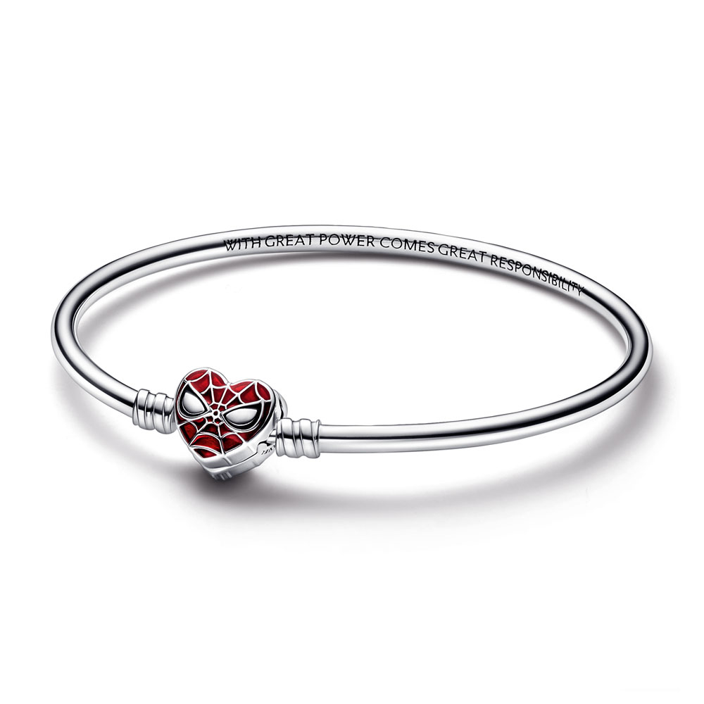 Pandora Marvel Spider-Man sterling silver bangle with black and transparent red enamel