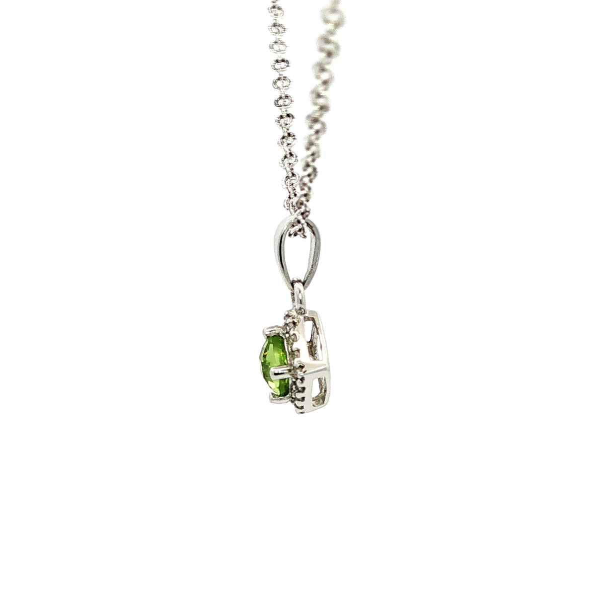 Diamond and Peridot Pendant in White Gold