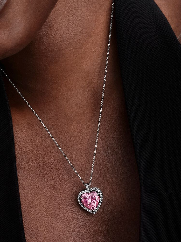 Pandora Pink Halo Heart Collier Necklace