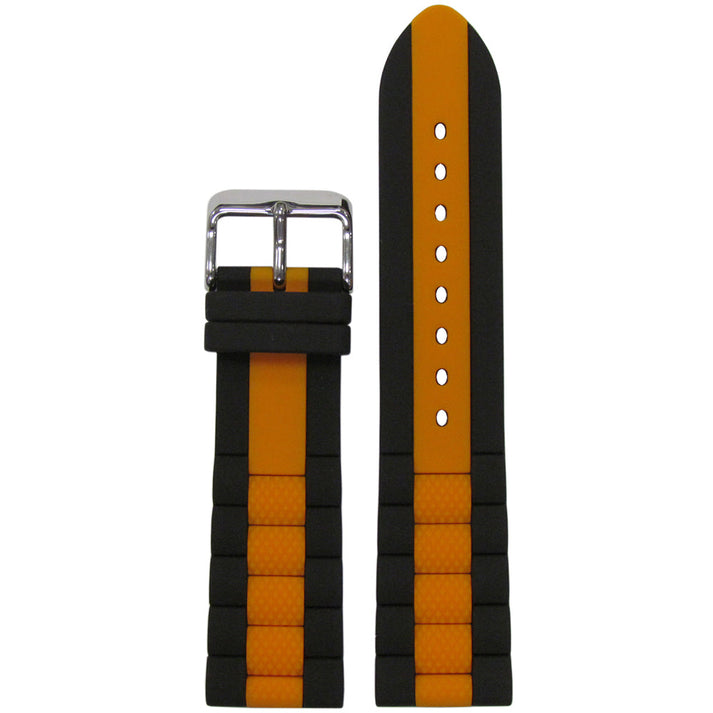 Hadley-Roma Black Oyster Silicone Watch Band Orange Stripe