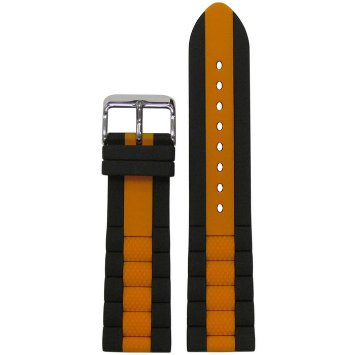 Hadley-Roma Black Oyster Silicone Watch Band Orange Stripe