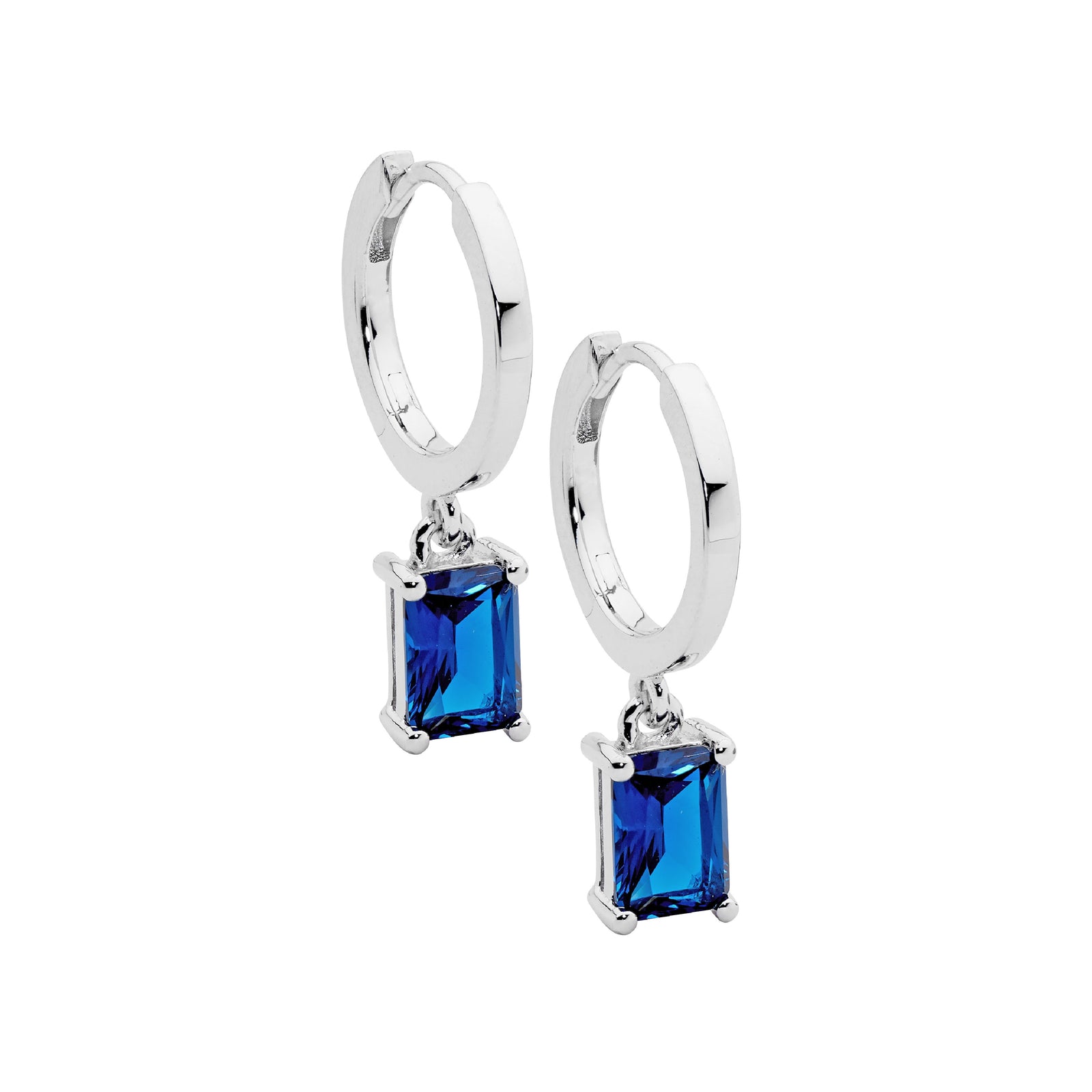 Ellani Sterling Silver Hoop Earrings with London Blue Cubic Zirconias
