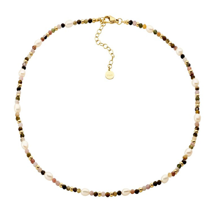 Ellani Stainless Steel Tourmaline & Freshwater Pearl 40cm Necklace
