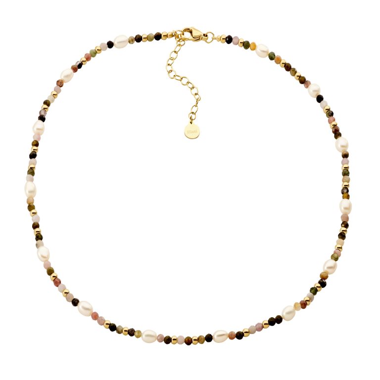 Ellani Stainless Steel Tourmaline & Freshwater Pearl 40cm Necklace