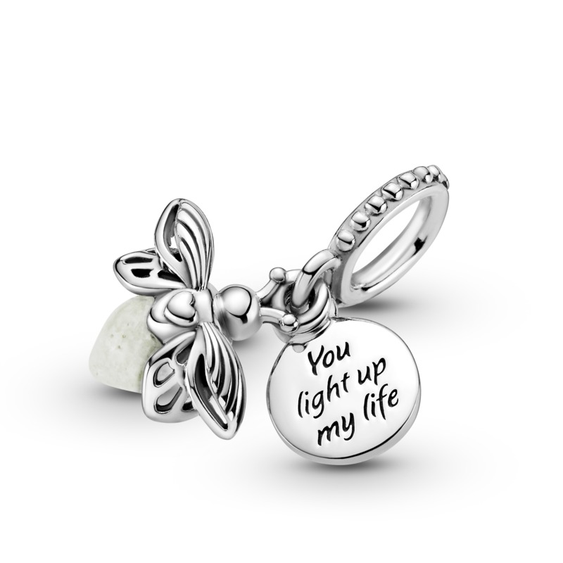 Pandora Glow-in-the-dark Firefly Hanging Silver Charm w Murano