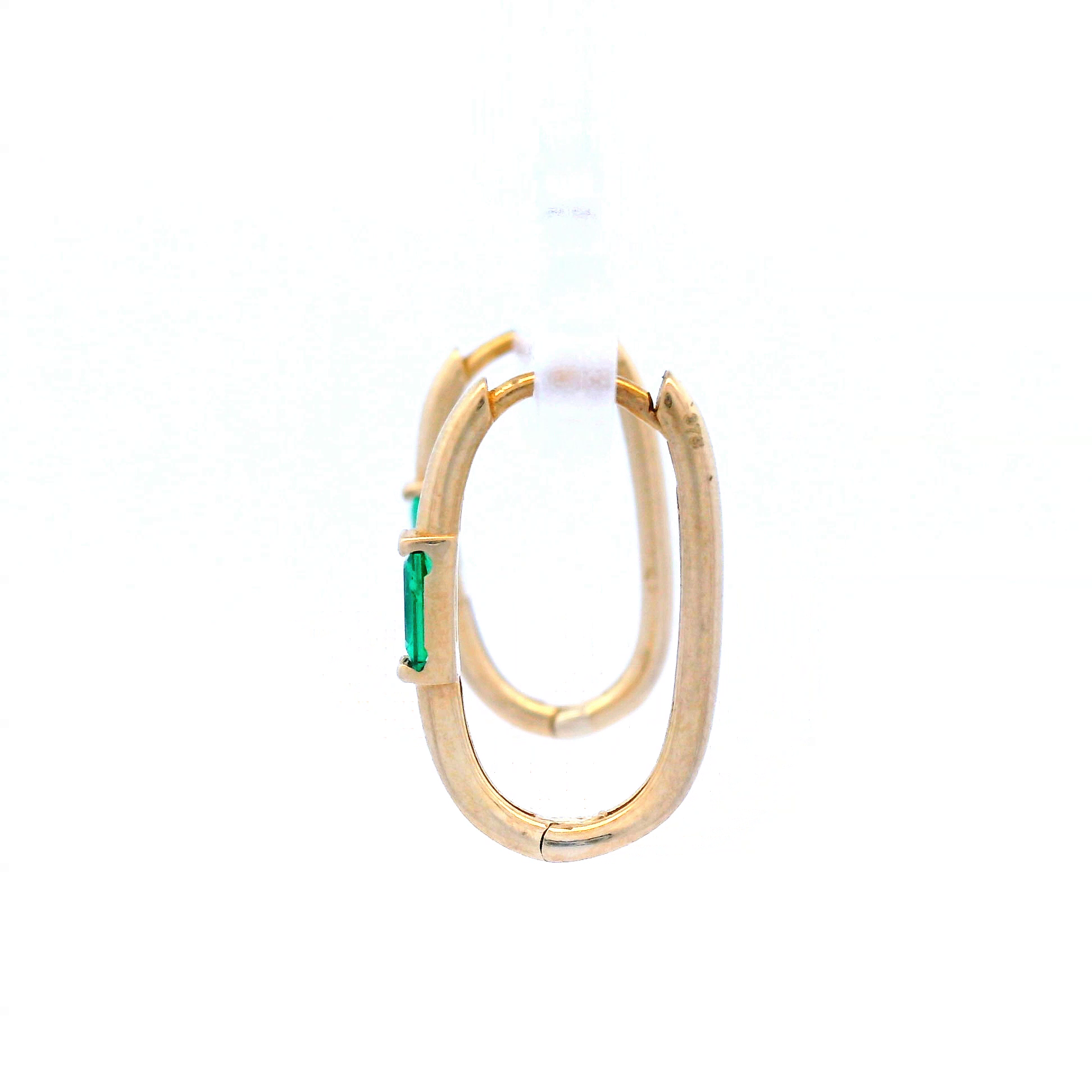 Emerald in a Paperclip Huggie Earrings