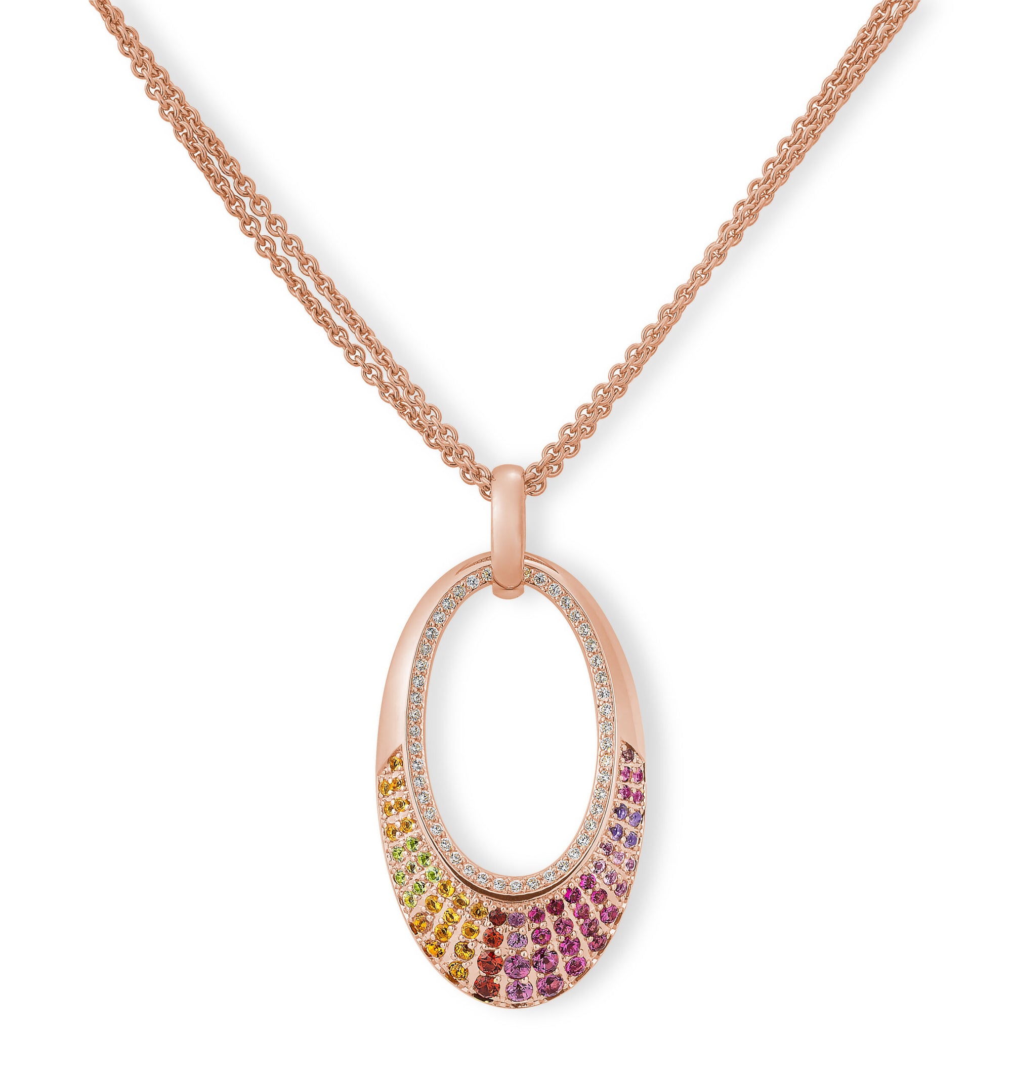 Natural Gemstone and Diamond Oval Pendant Set in Rose Gold