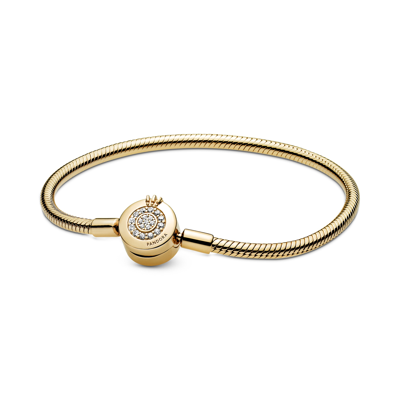 Pandora Shine Snake Chain Bracelet w Crown O Clasp & CZ