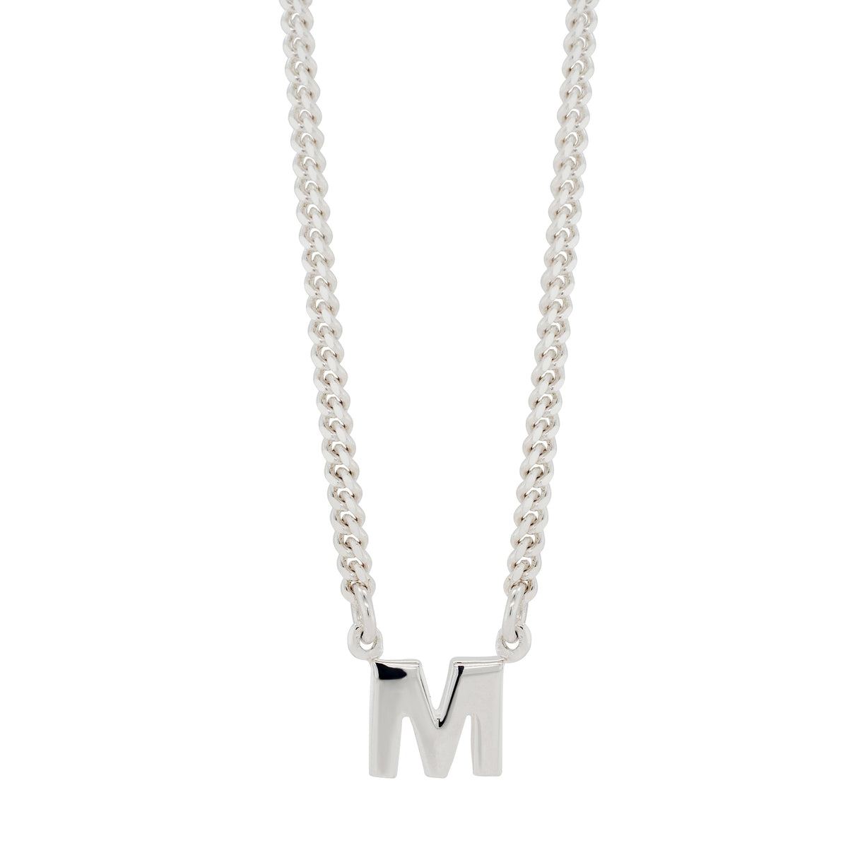 Von Treskow Sterling Silver Flat Fine Curb Chain with Initial &quot;M&quot;