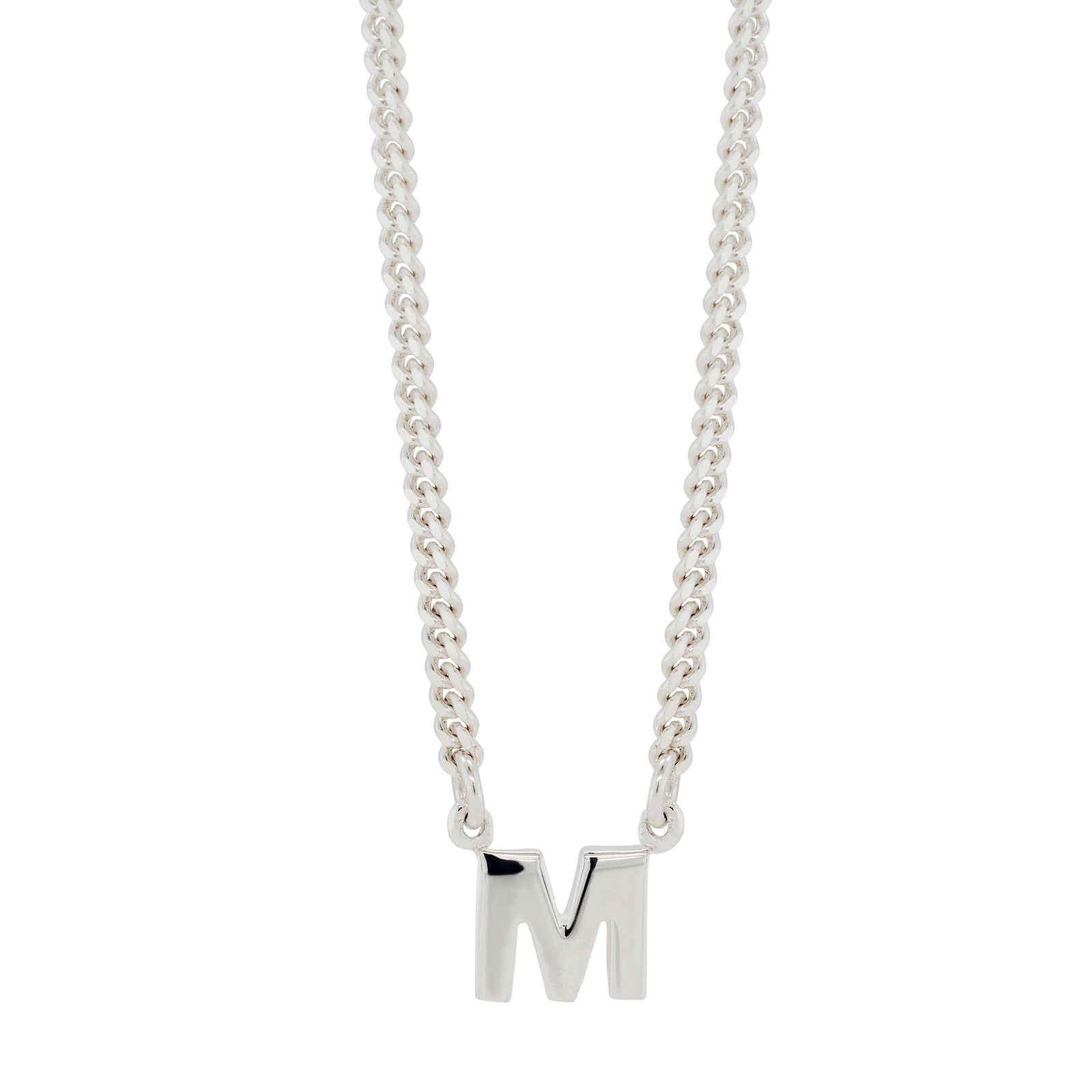 Von Treskow Sterling Silver Flat Fine Curb Chain with Initial "M"