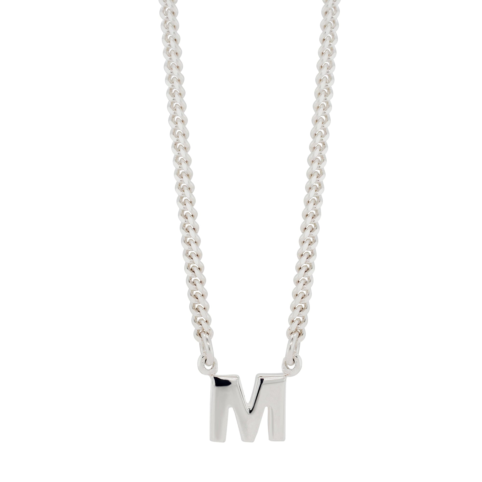 Von Treskow Sterling Silver Flat Fine Curb Chain with Initial "M"
