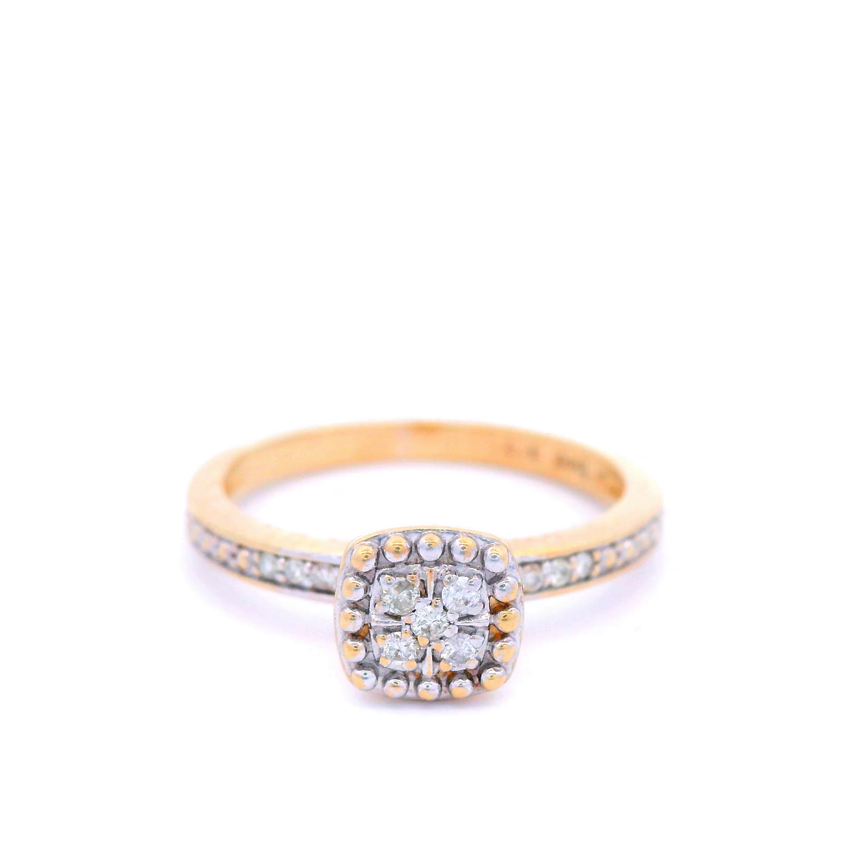 Diamond Set Flower Ring Illusioin Set in 9 Carat Yellow and White Gold