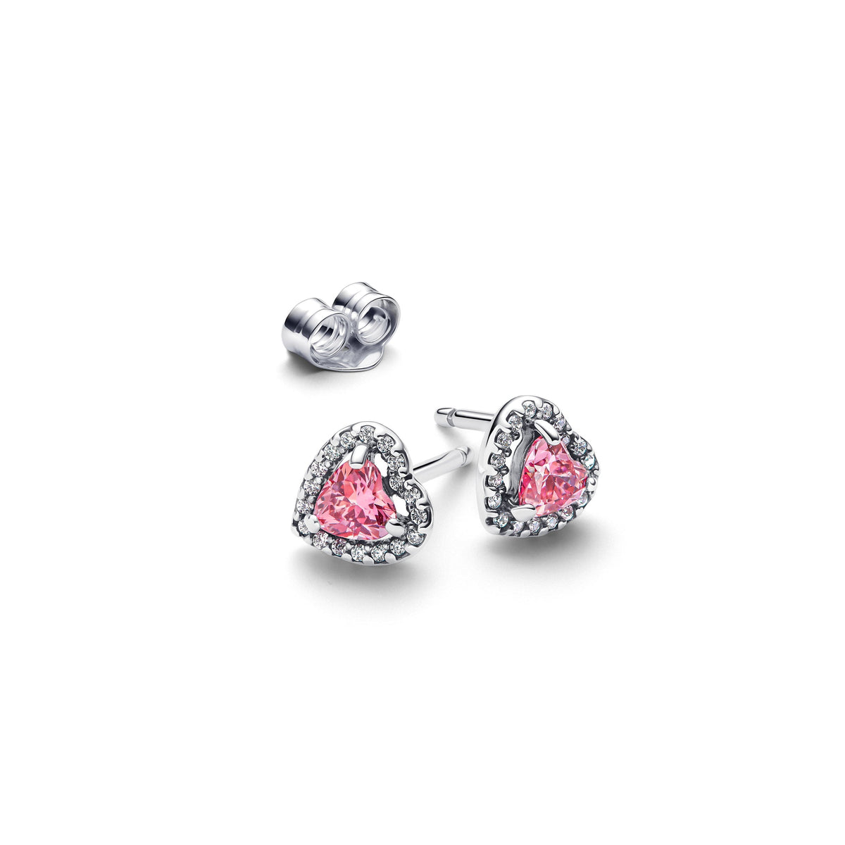 Pandora Elevated Pink Heart Stud Earrings