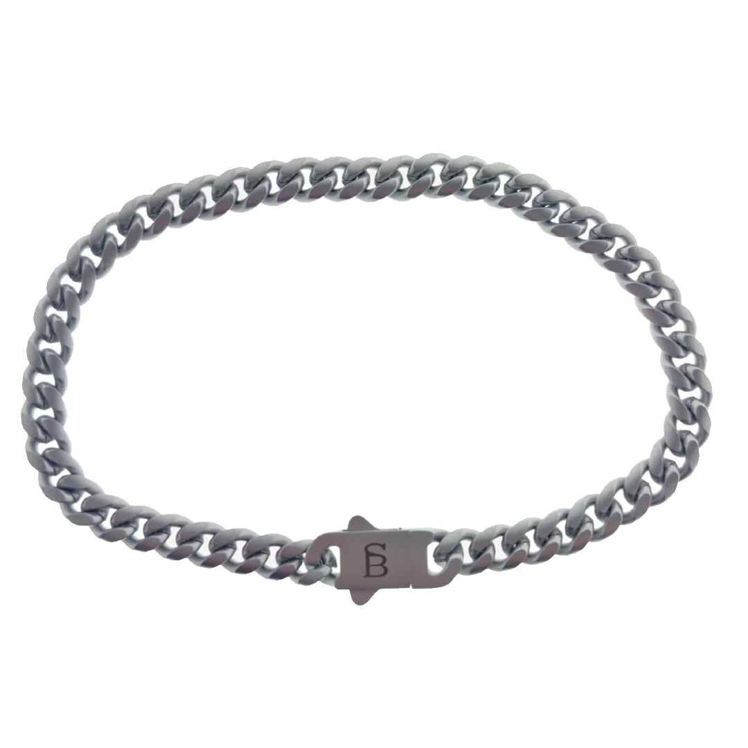 Svelte Stephen - Matte Silver- Cuban Link Stainless Steel Bracelet - Medium