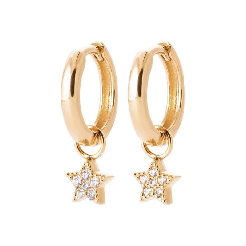 Star Drop Hoops Earrings in Yellow Gold